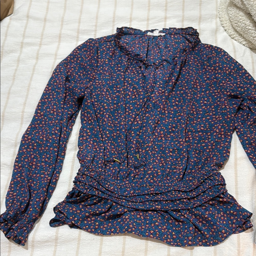 Socialite Blue Ruffled Long Sleeve Blouse